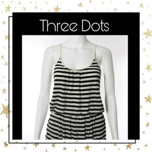 Three Dots Black White Striped Scoop Neck Top S